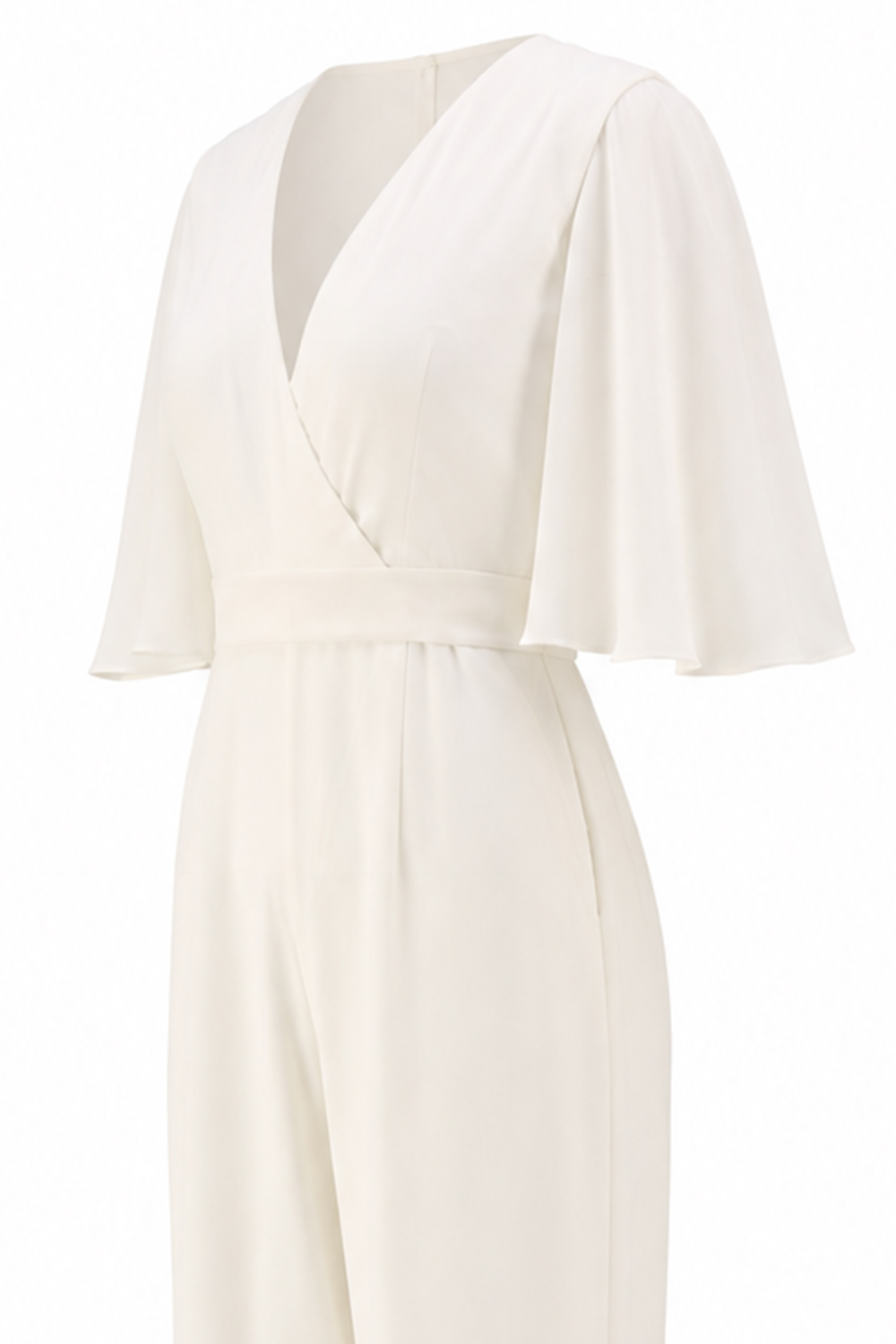 Ivory Half Sleeves V-Neck Wedding Jumpsuits with Pockets