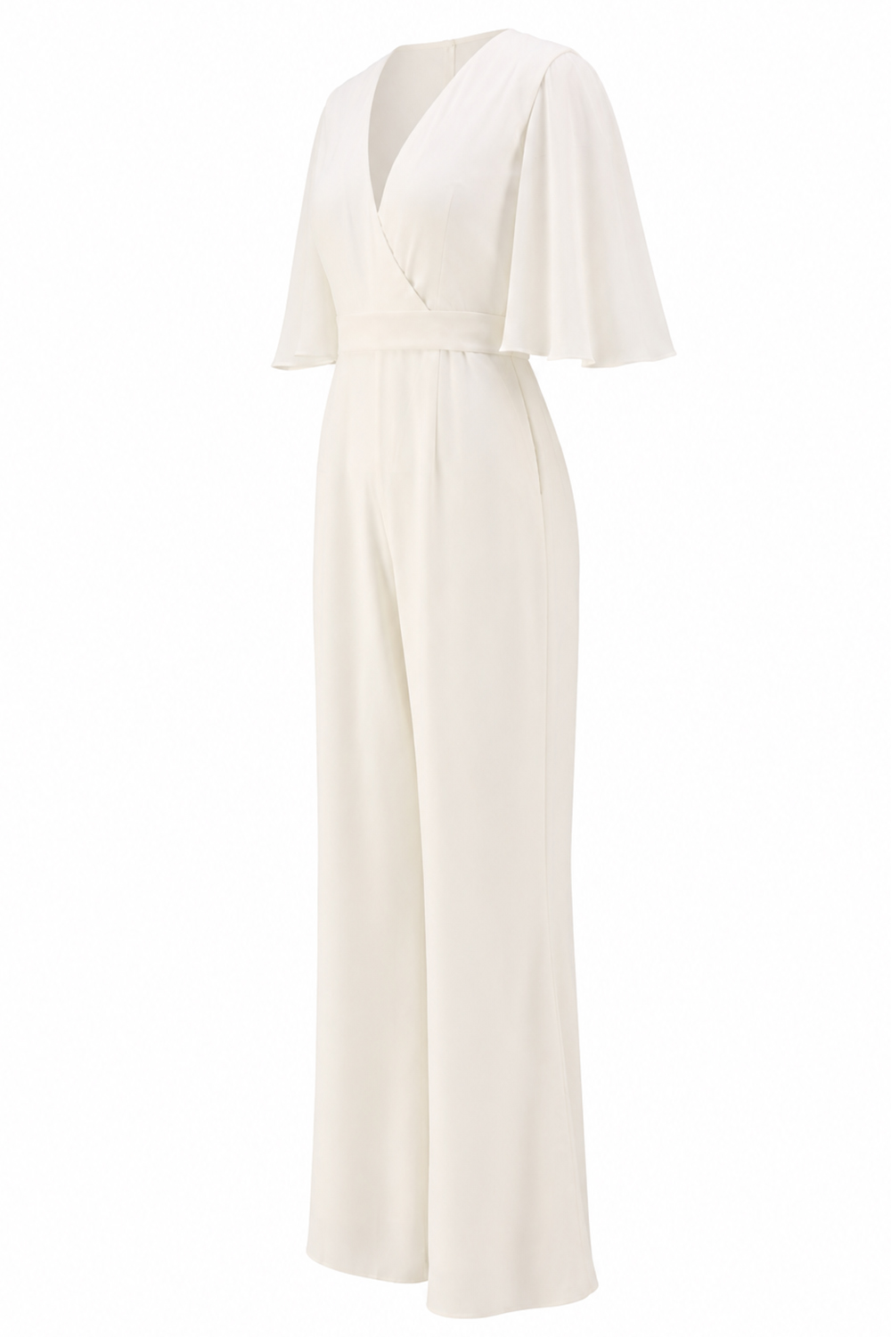 Ivory Half Sleeves V-Neck Wedding Jumpsuits with Pockets