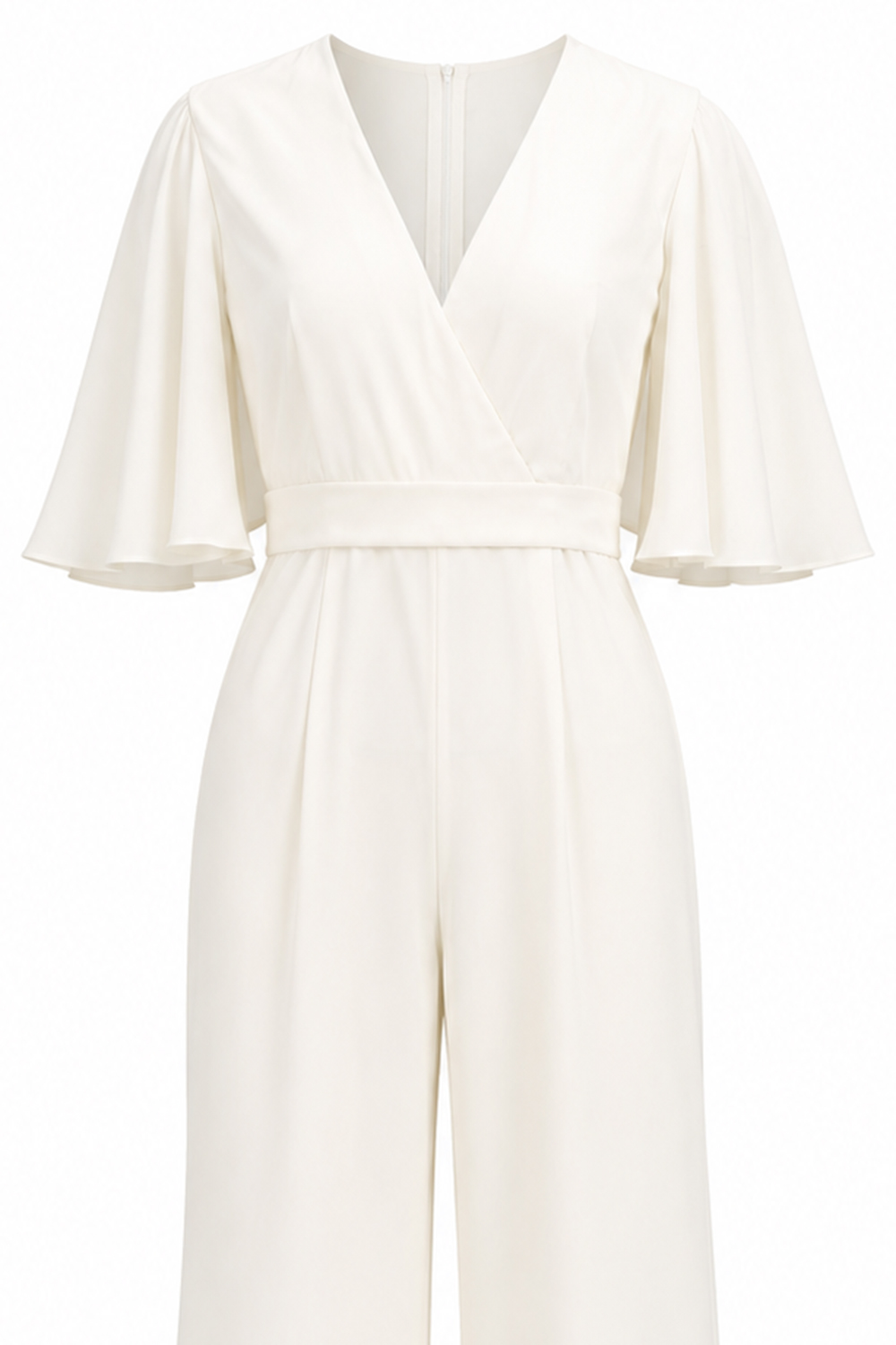 Ivory Half Sleeves V-Neck Wedding Jumpsuits with Pockets