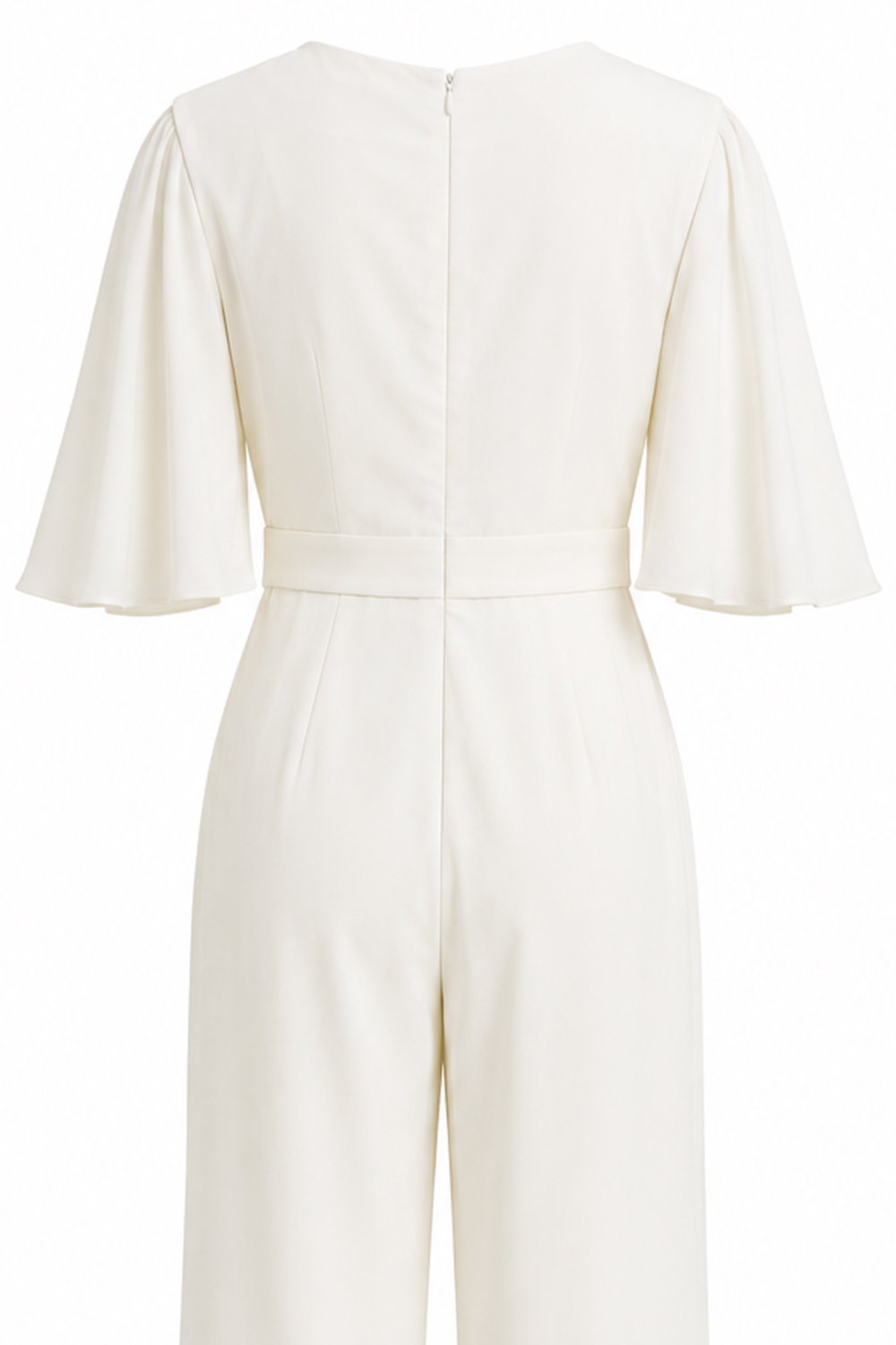 Ivory Half Sleeves V-Neck Wedding Jumpsuits with Pockets
