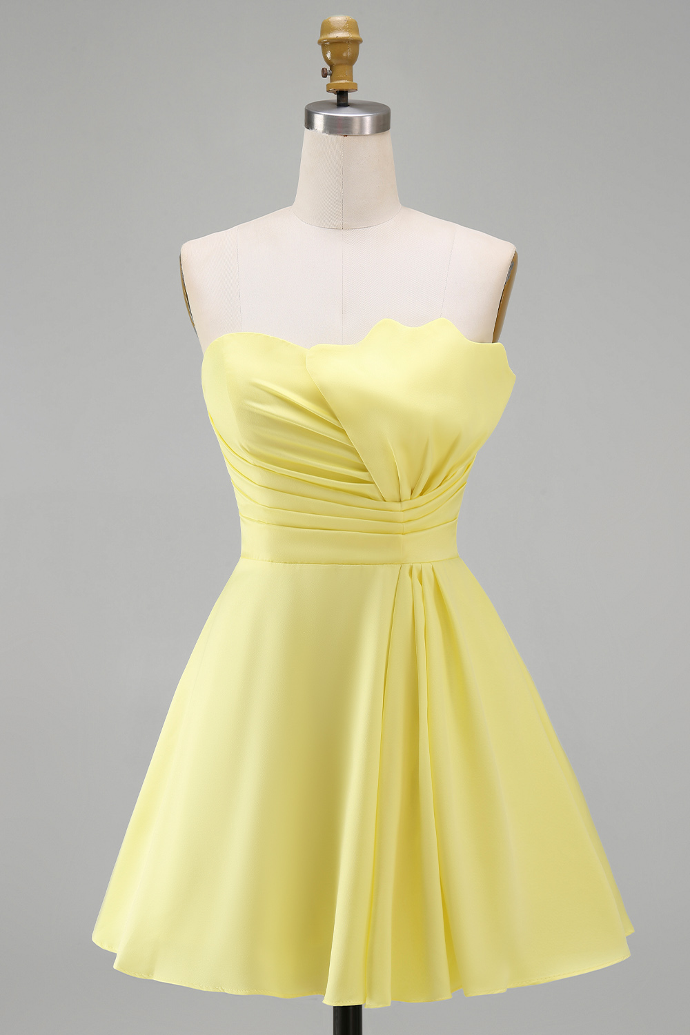Yellow Strapless Satin Short A-Line Homecoming Dress with Ruffles