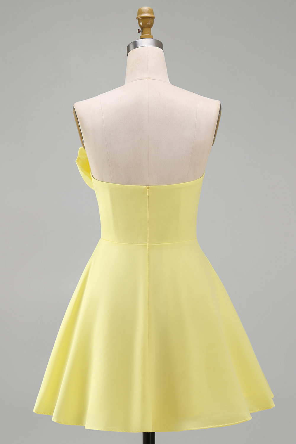 Yellow Strapless Satin Short A-Line Homecoming Dress with Ruffles