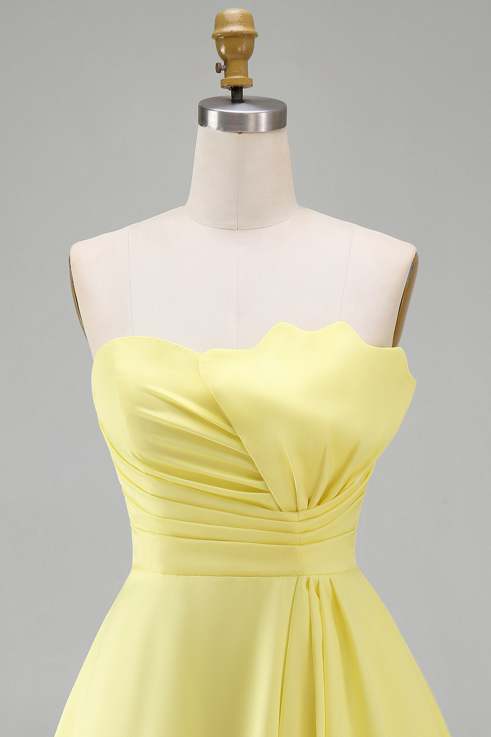 Yellow Strapless Satin Short A-Line Homecoming Dress with Ruffles