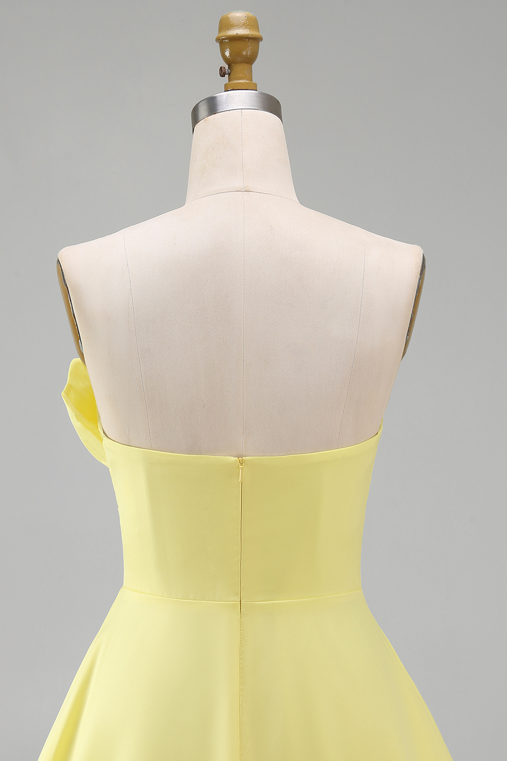 Yellow Strapless Satin Short A-Line Homecoming Dress with Ruffles