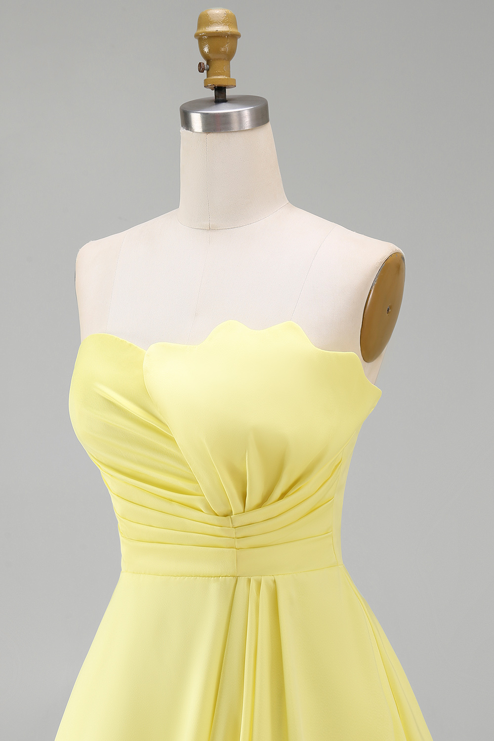 Yellow Strapless Satin Short A-Line Homecoming Dress with Ruffles