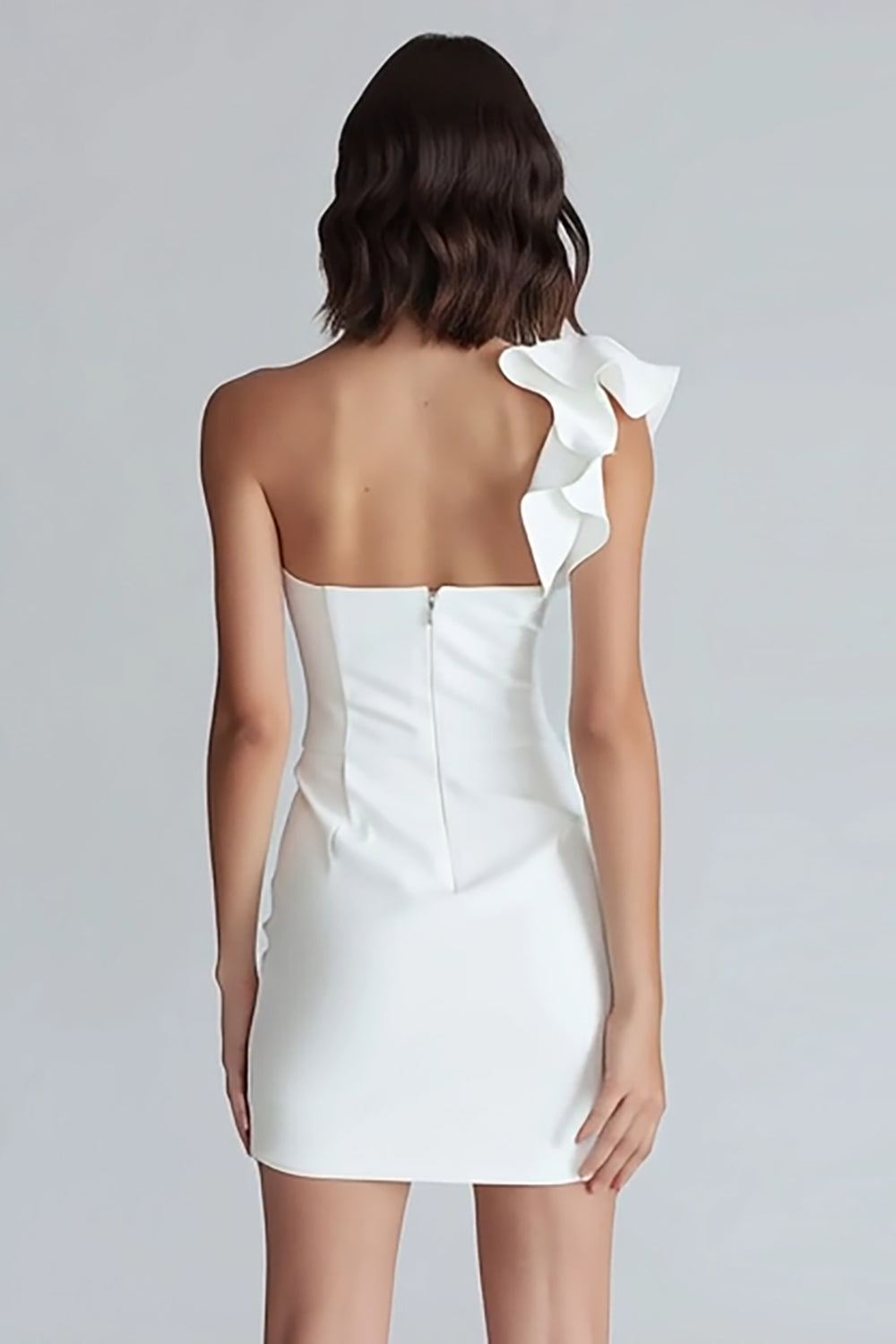 Simple Ivory One Shoulder Satin Tight Short Homecoming Dress