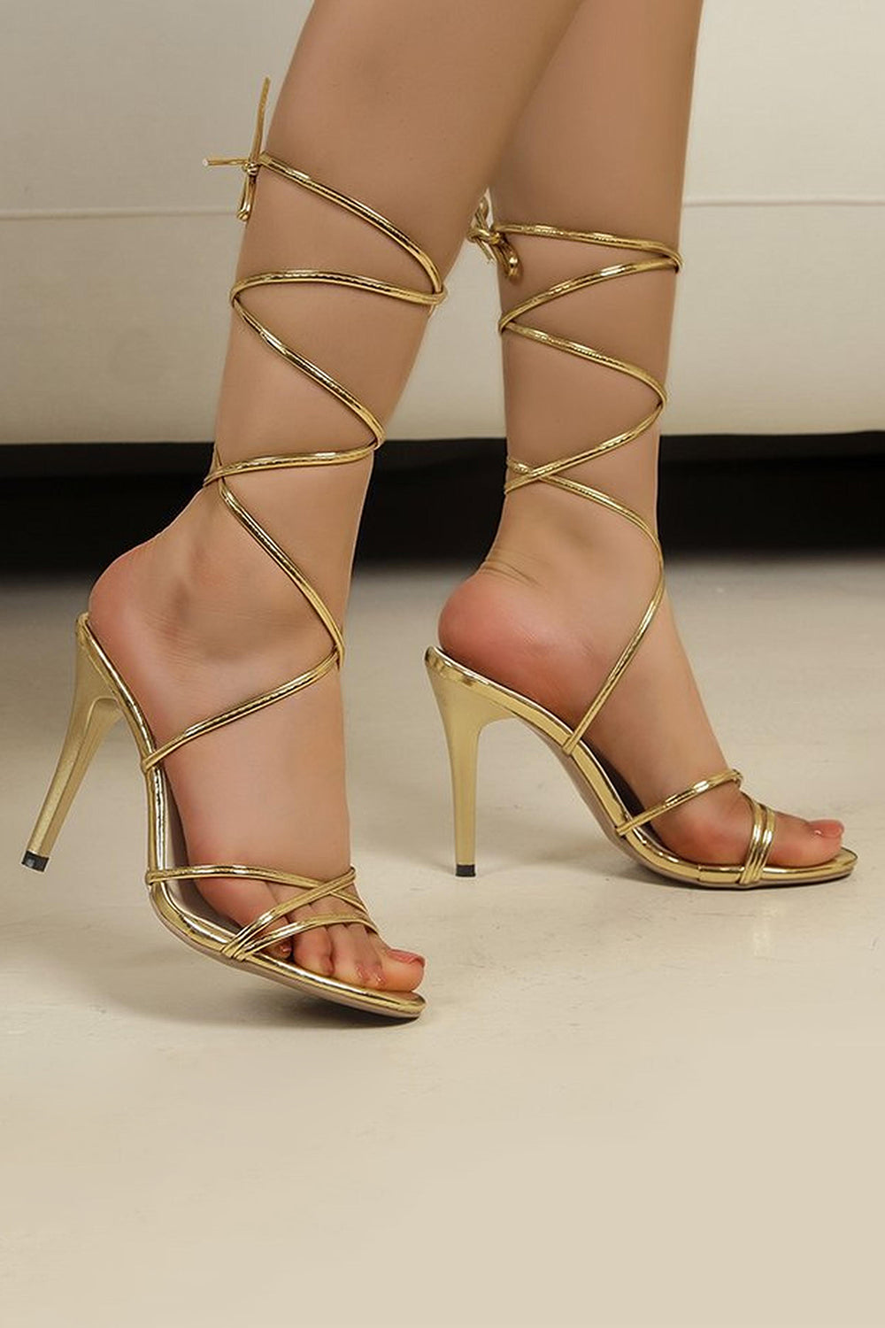 Golden Gladiator Stiletto Strappy High Heel Sandals
