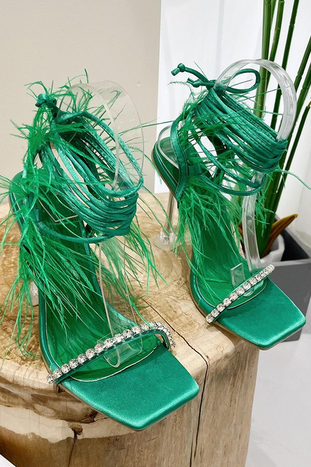 Fuchsia High Heel Strappy Gladiator Stiletto Sandals with Feather