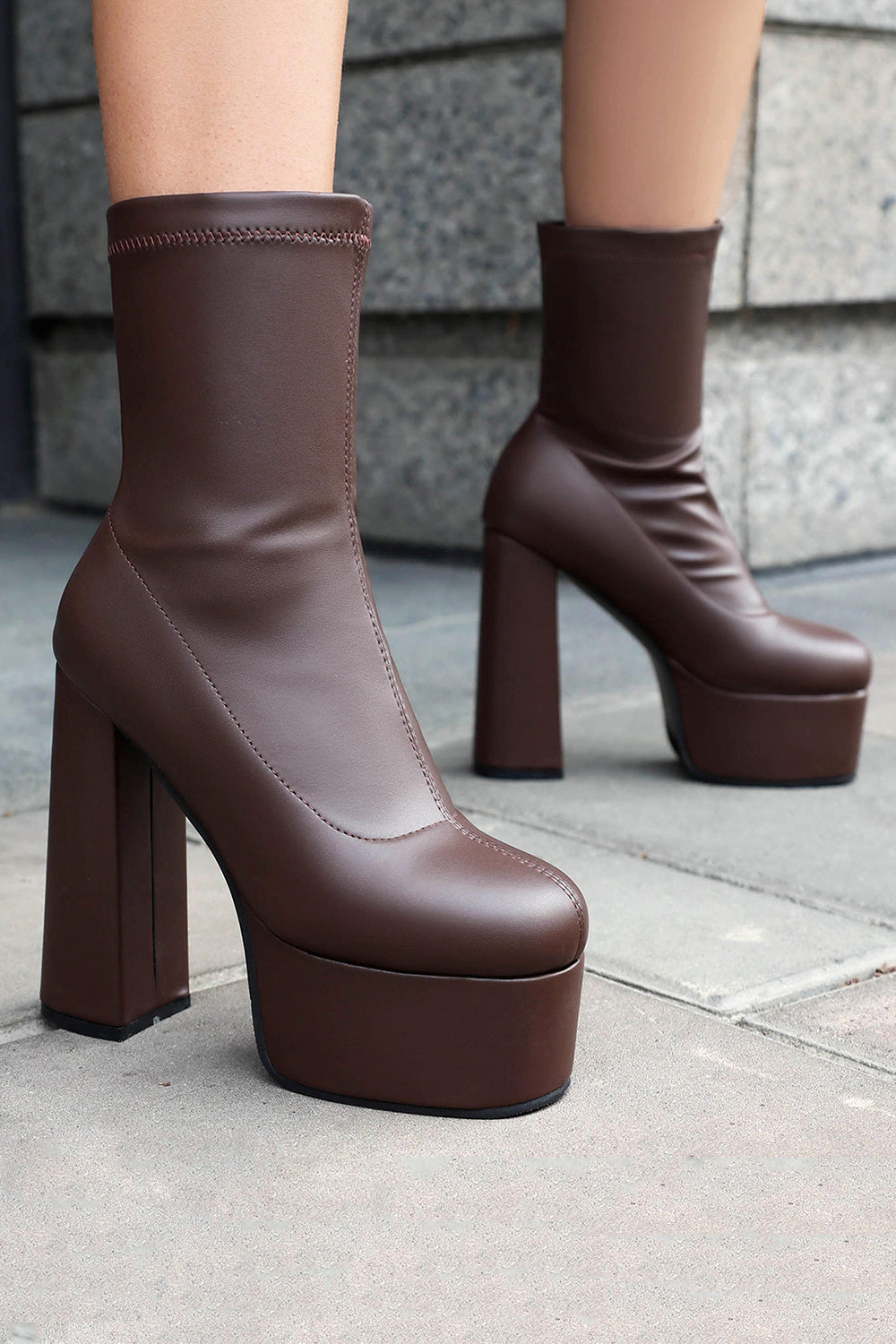 Black Go Go Chunky Platform Round Toe Heeled Ankle Boots