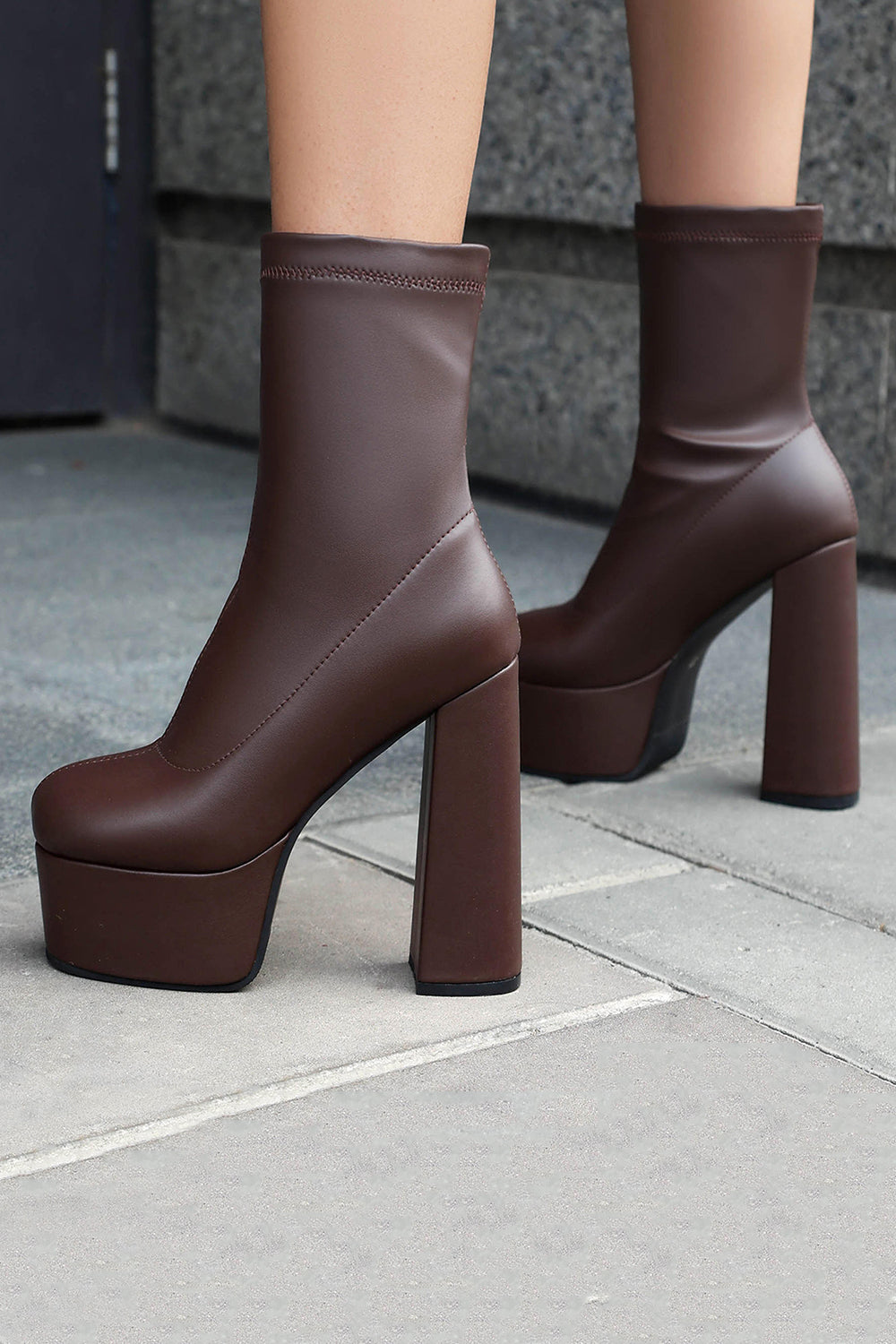 Black Go Go Chunky Platform Round Toe Heeled Ankle Boots