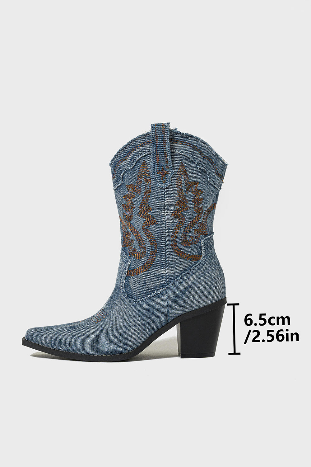Light Blue Western Embroidered Wide Calf Chunky Heel Cowgirl Boots