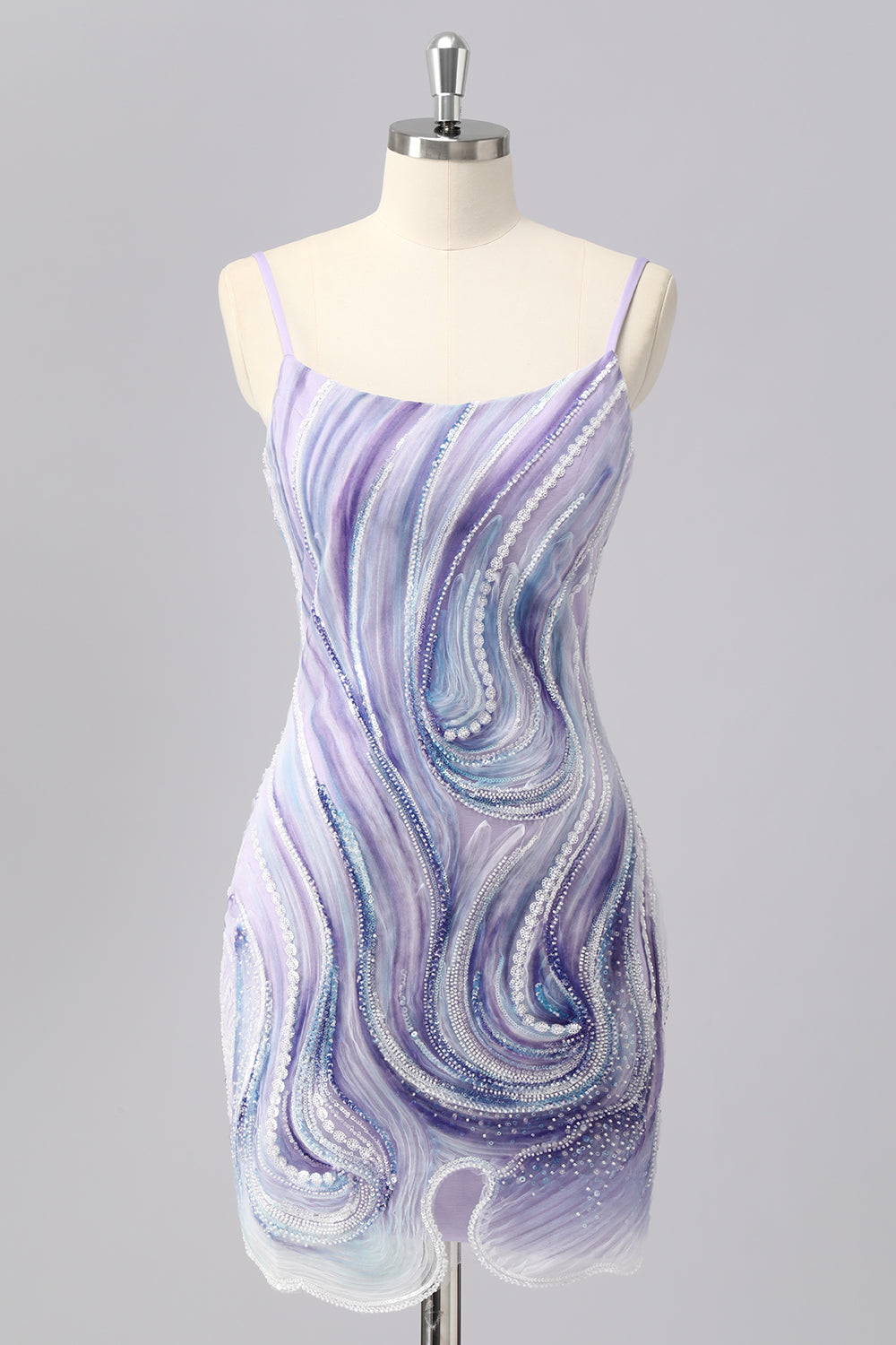 Sparkly Lilac Cami Short Bodycon Homecoming Dress with Beading