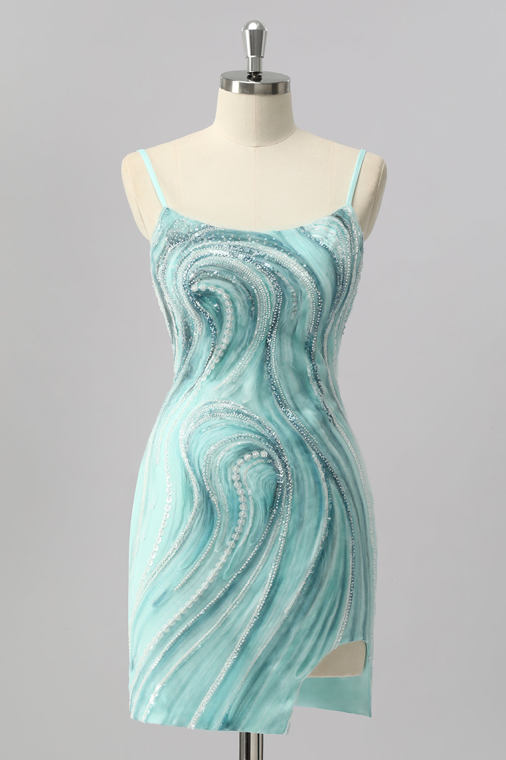 Sparkly Green Beaded Short Bodycon Homecoming Dress with Slit