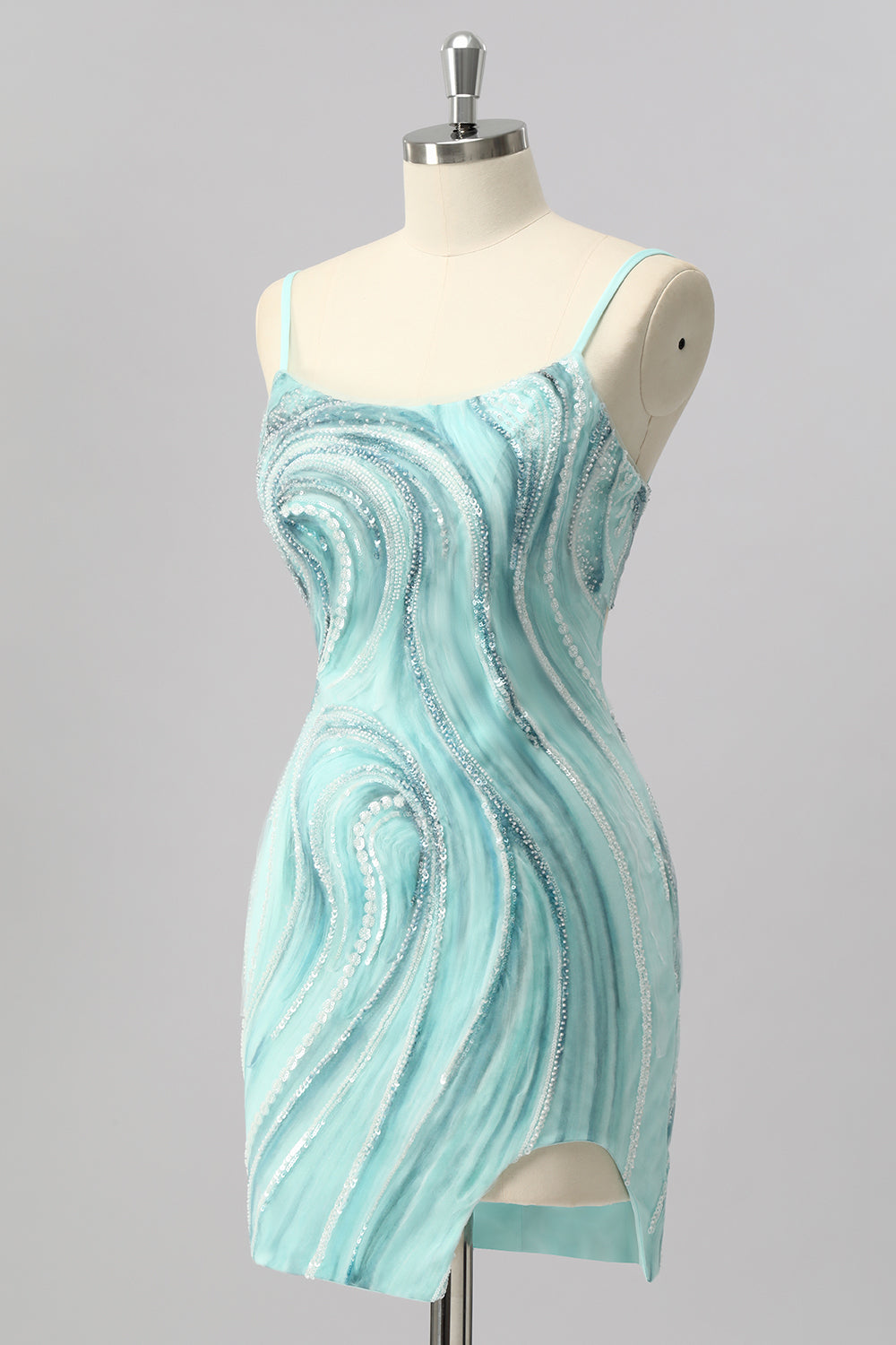 Sparkly Green Beaded Short Bodycon Homecoming Dress with Slit