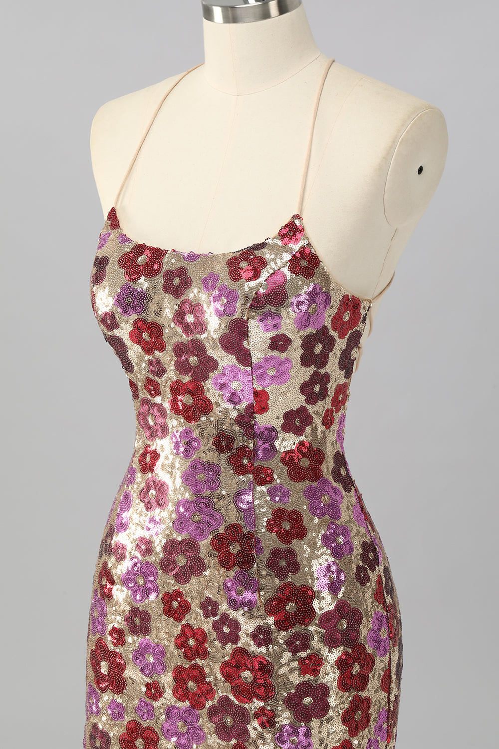 Sparkly Red Floral Sequin Backless Short Tight Homecoming Dress