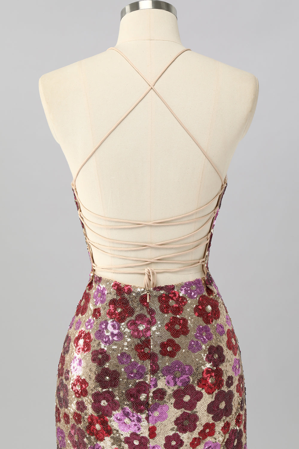 Sparkly Red Floral Sequin Backless Short Tight Homecoming Dress