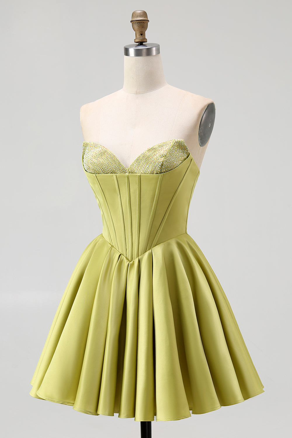 Sparkly Green Sweetheart Satin Short Corset Homecoming Dress with Beading