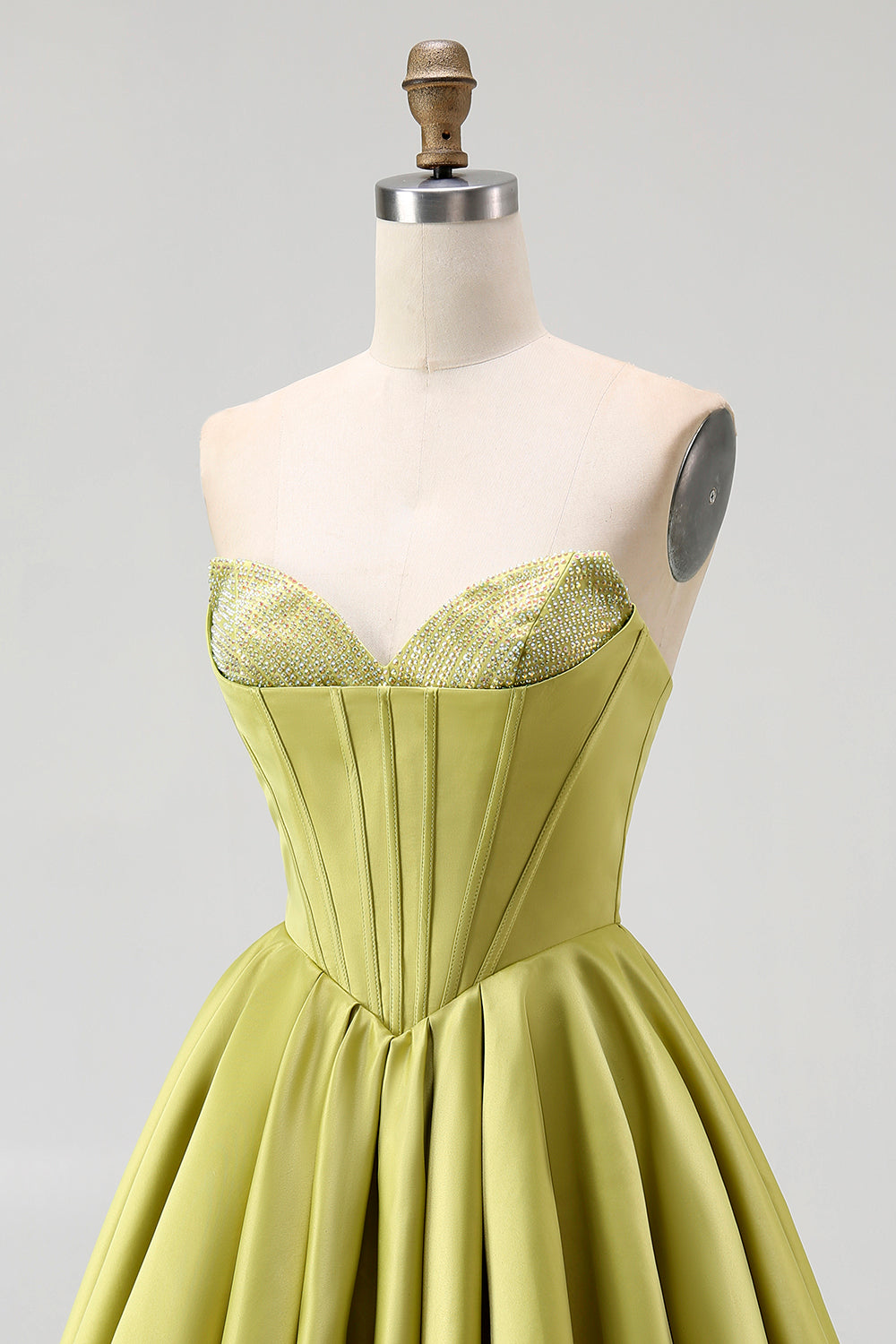 Sparkly Green Sweetheart Satin Short Corset Homecoming Dress with Beading
