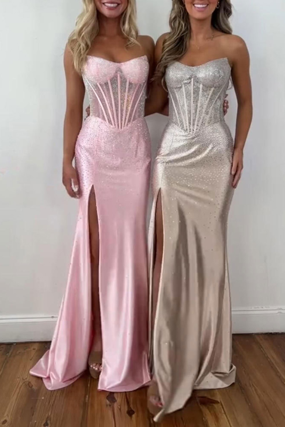 Sparkly Green Sheath Corset Strapless Long Prom Dress with Slit