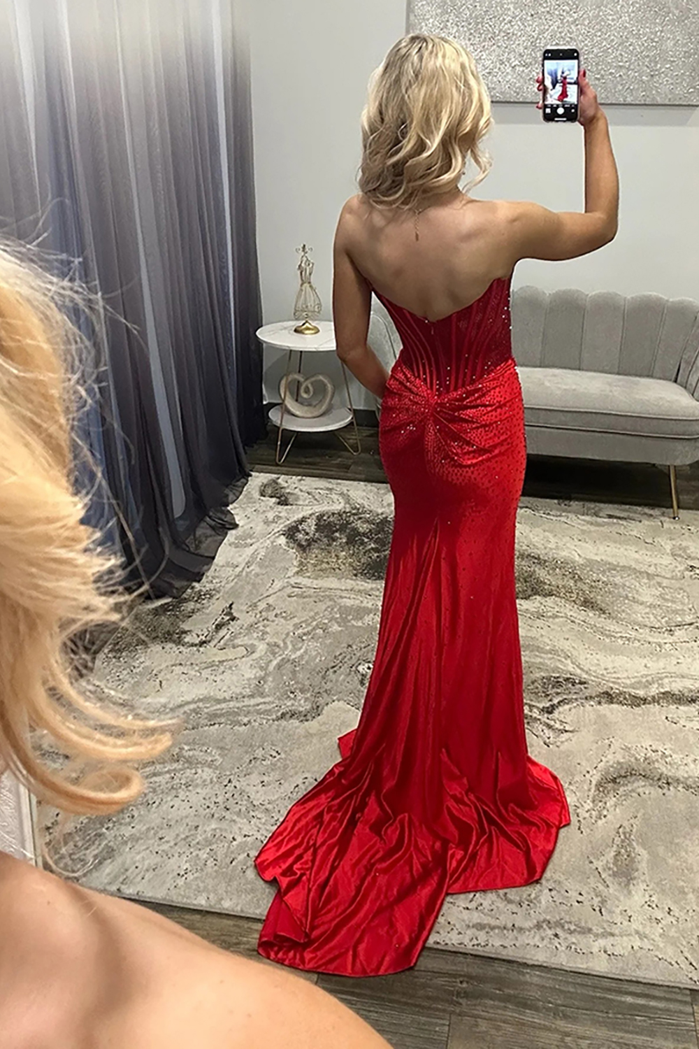 Sparkly Green Sheath Corset Strapless Long Prom Dress with Slit