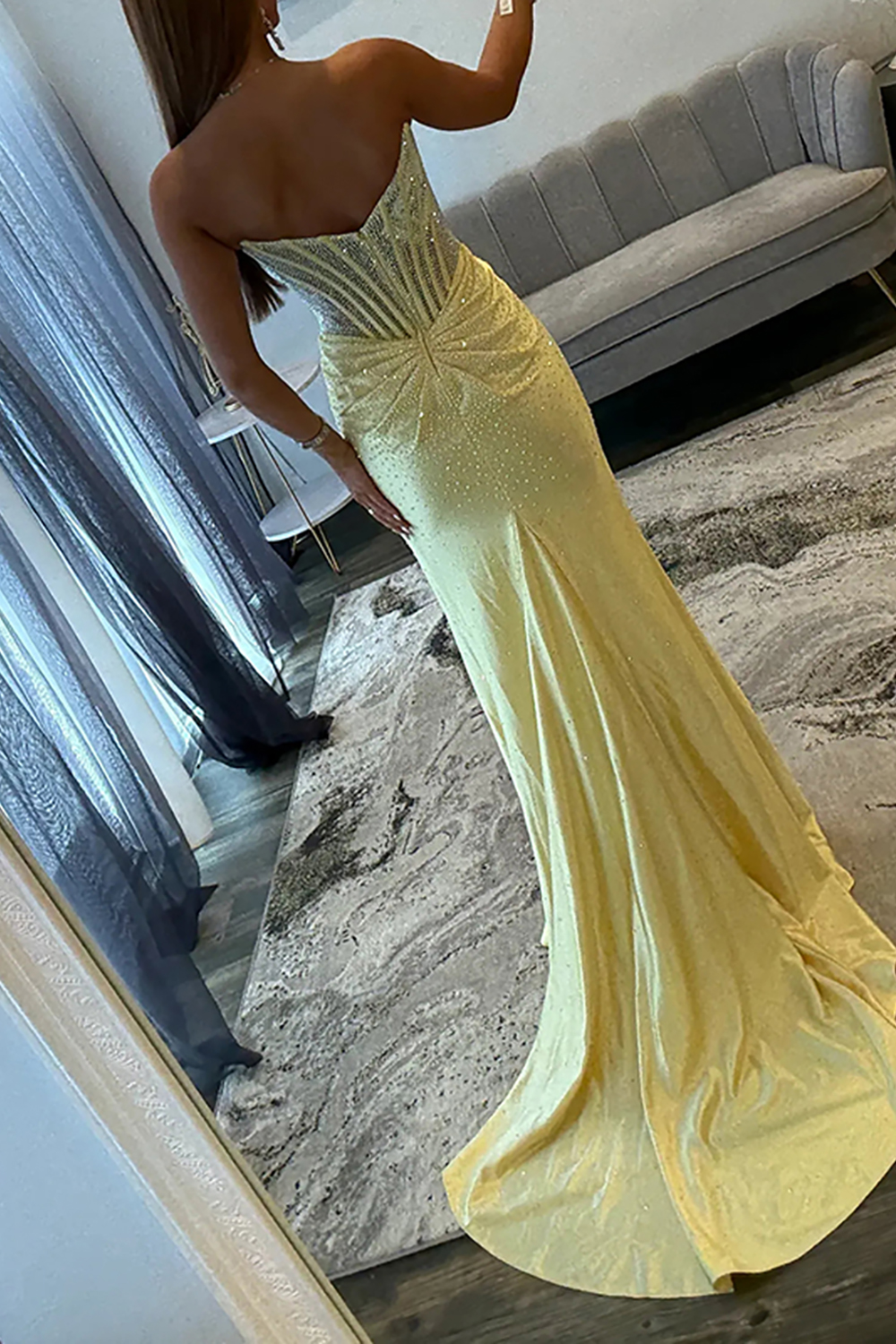 Sparkly Green Sheath Corset Strapless Long Prom Dress with Slit