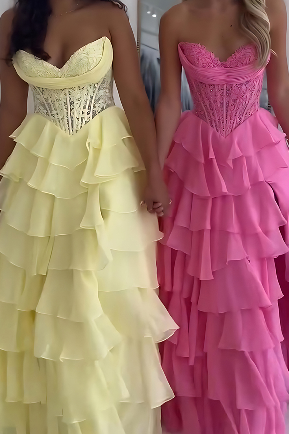 Blue A-Line Sweetheart Tiered Ruffled Long Corset Prom Dress with Lace