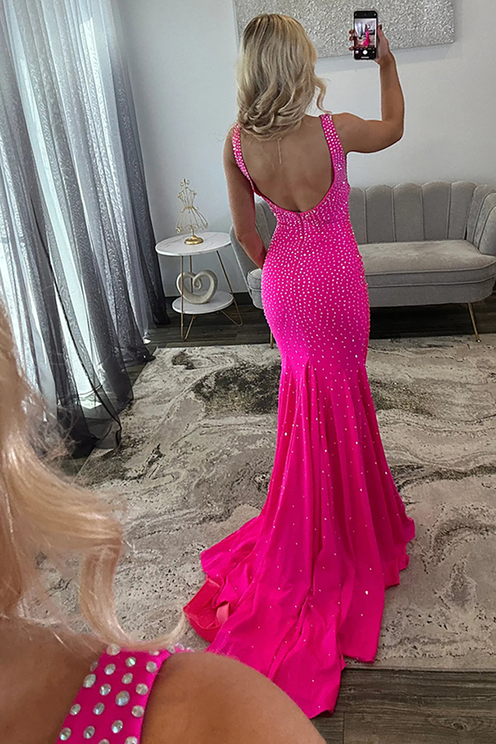 Sparkly Royal Blue Mermaid V-Neck Beaded Long Prom Dress with Slit