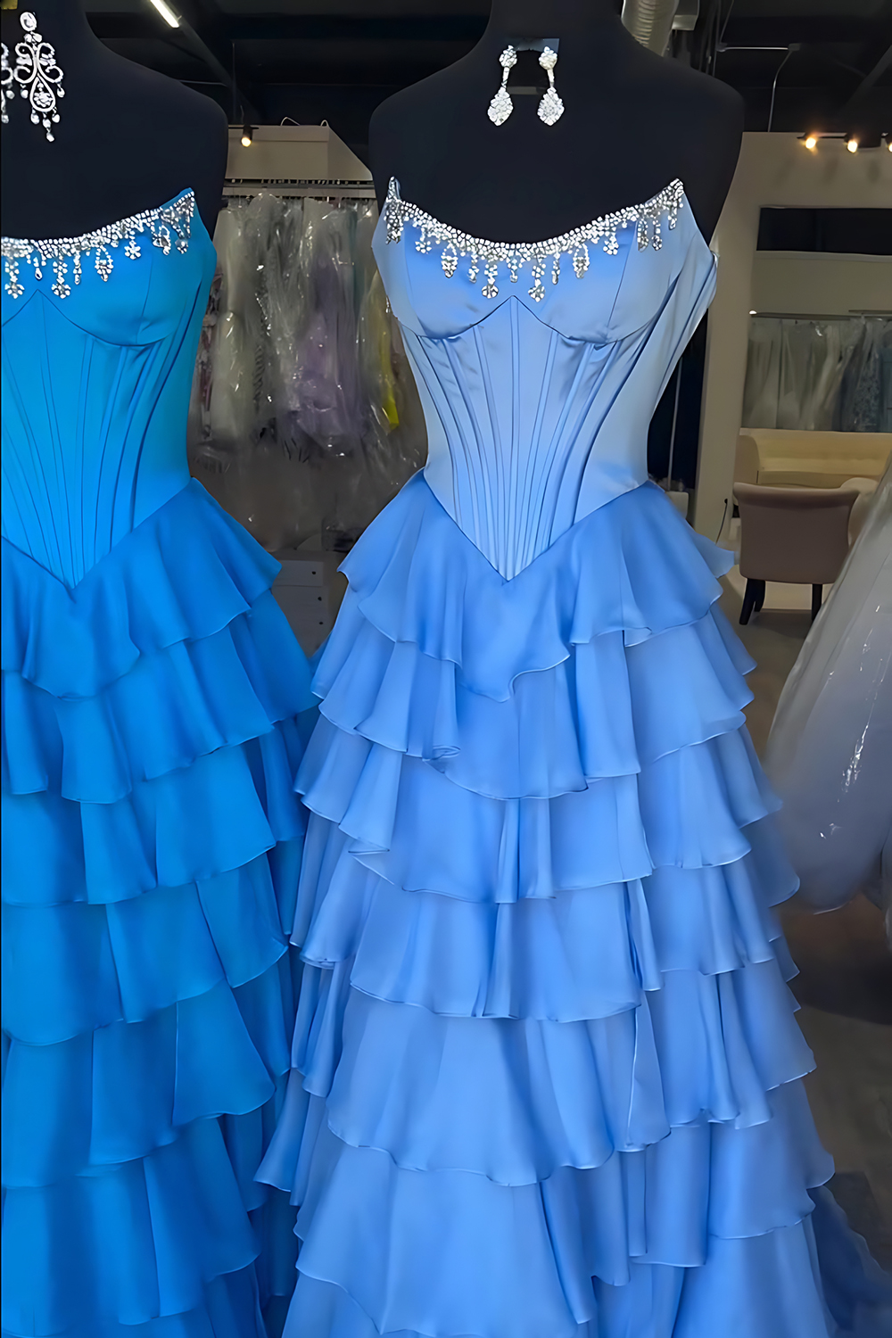 Sparkly Apricot Corset Strapless Ruffled Long Prom Dress with Beading