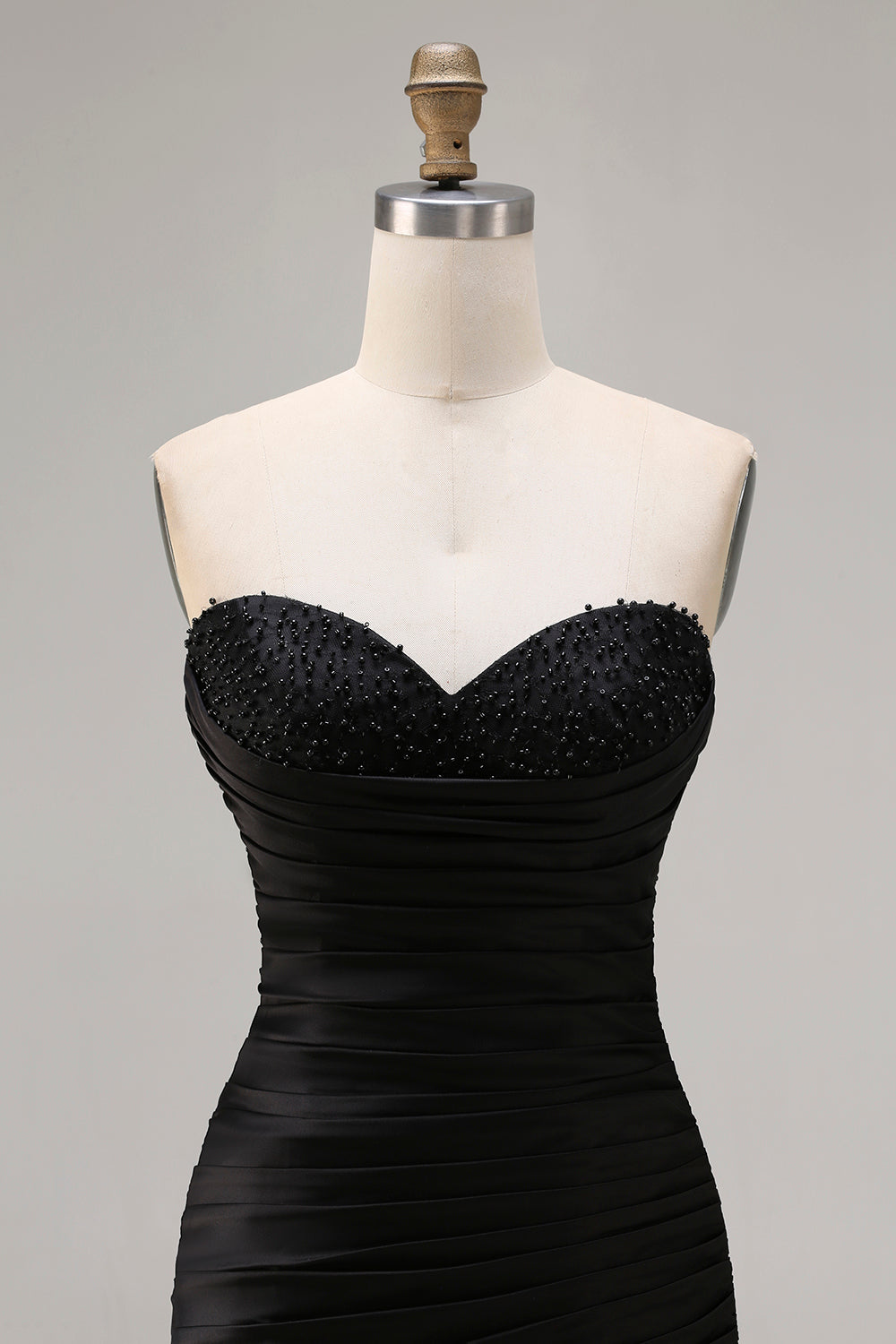 Black Mermaid Strapless Ruched Long Prom Dress with Beading