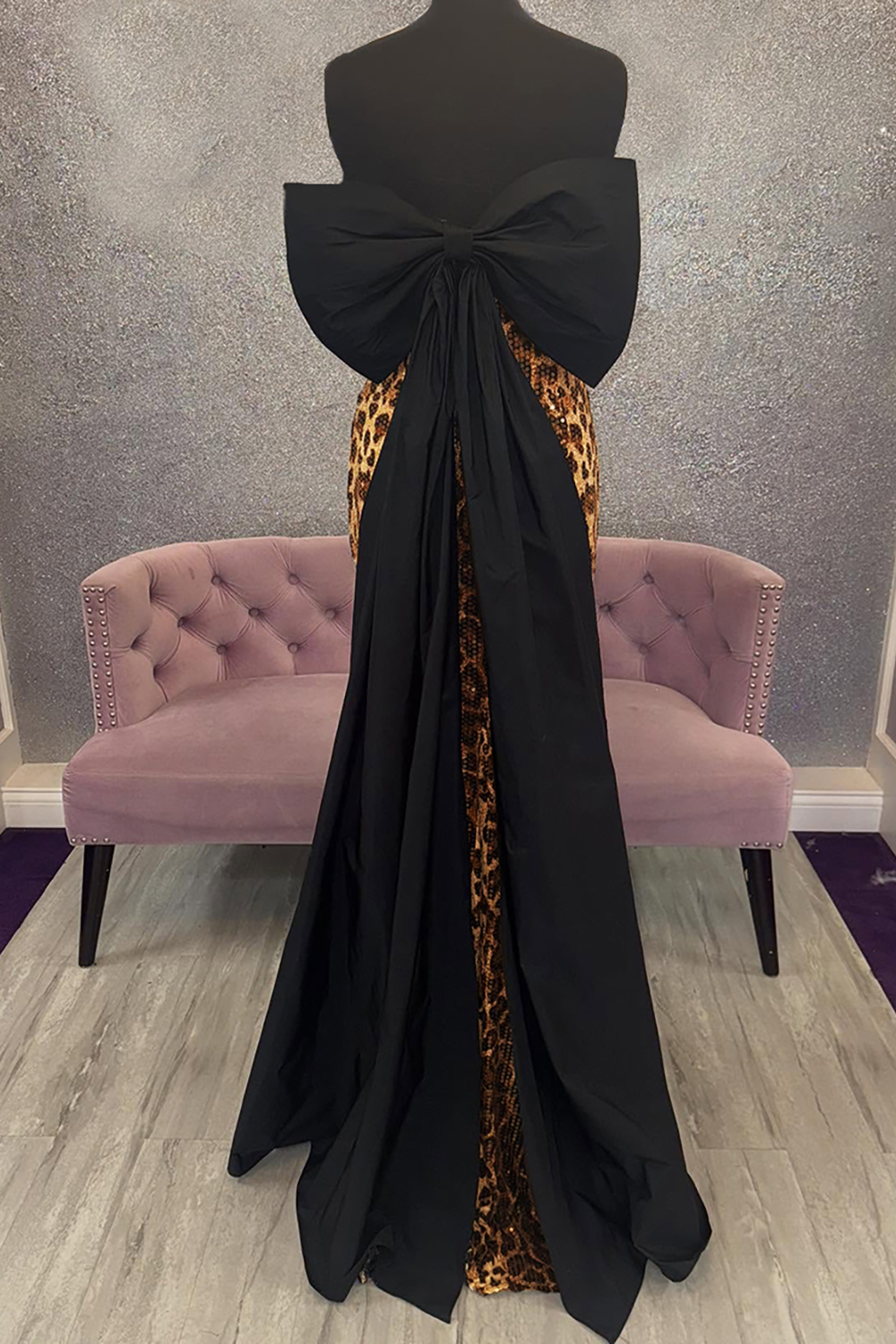 Sparkly Brown Leopard Sequins Mermaid Long Prom Dress with Bow