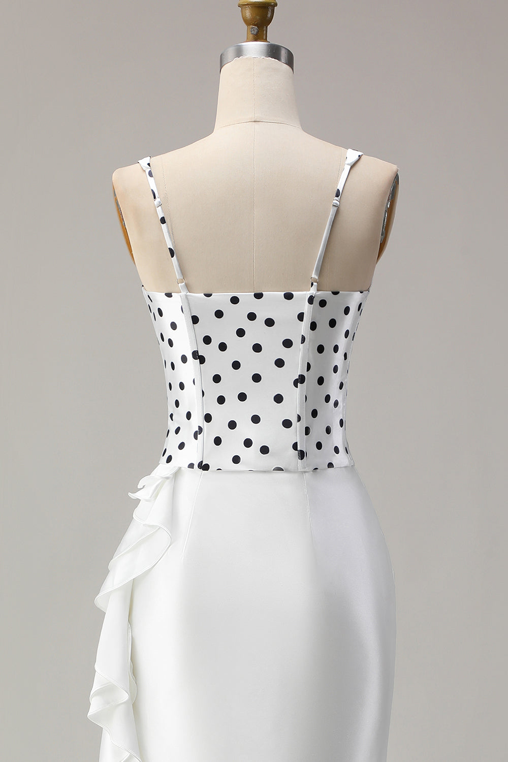 Elegant Black and White Polka Dots Mermaid Long Corset Prom Dress with Ruffles