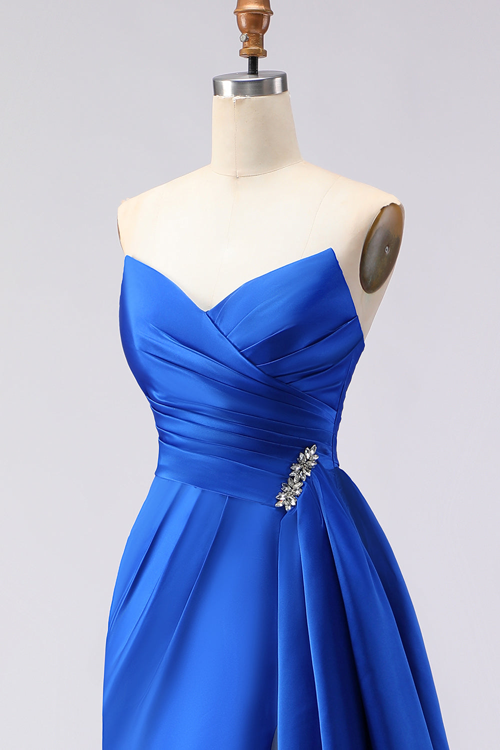 Royal Blue Mermaid Strapless Long Prom Dress with Side Cape