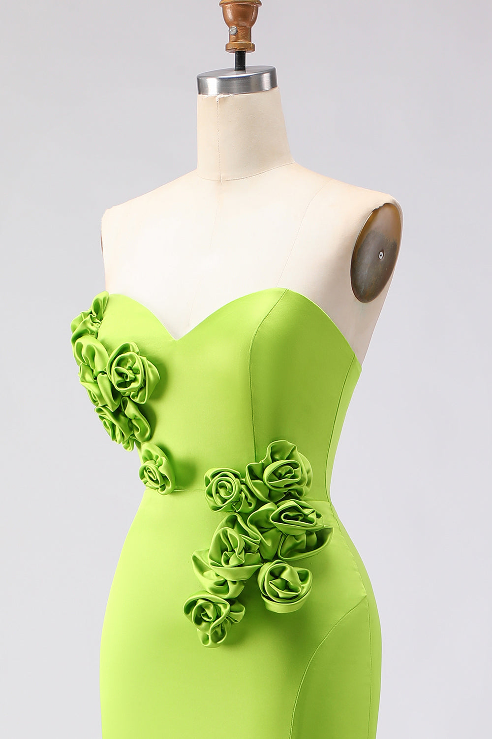 Green Satin Mermaid Sweetheart Long Prom Dress with 3D Flowers