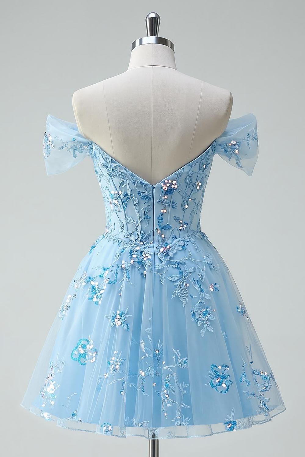 Sparkly Sky Blue Tulle A-Line Short Corset Homecoming Dress