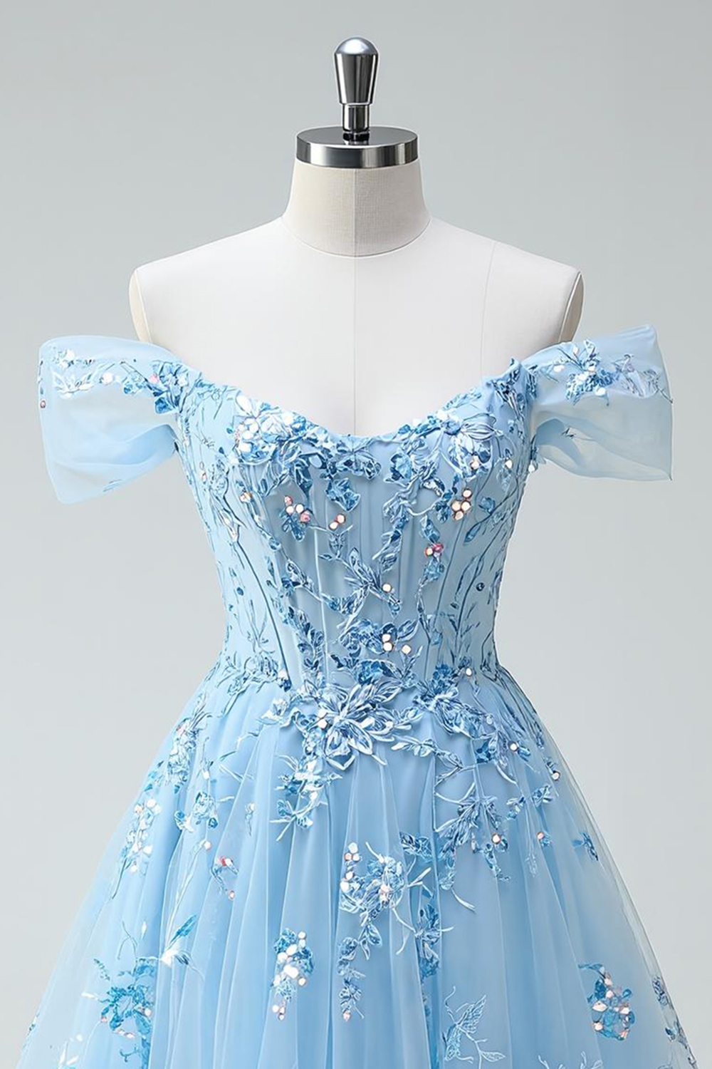 Sparkly Sky Blue Tulle A-Line Short Corset Homecoming Dress