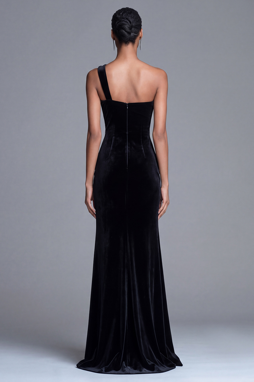 Elegant Black Velvet One Shoulder Mermaid Long Holiday Party Dress with Sequins