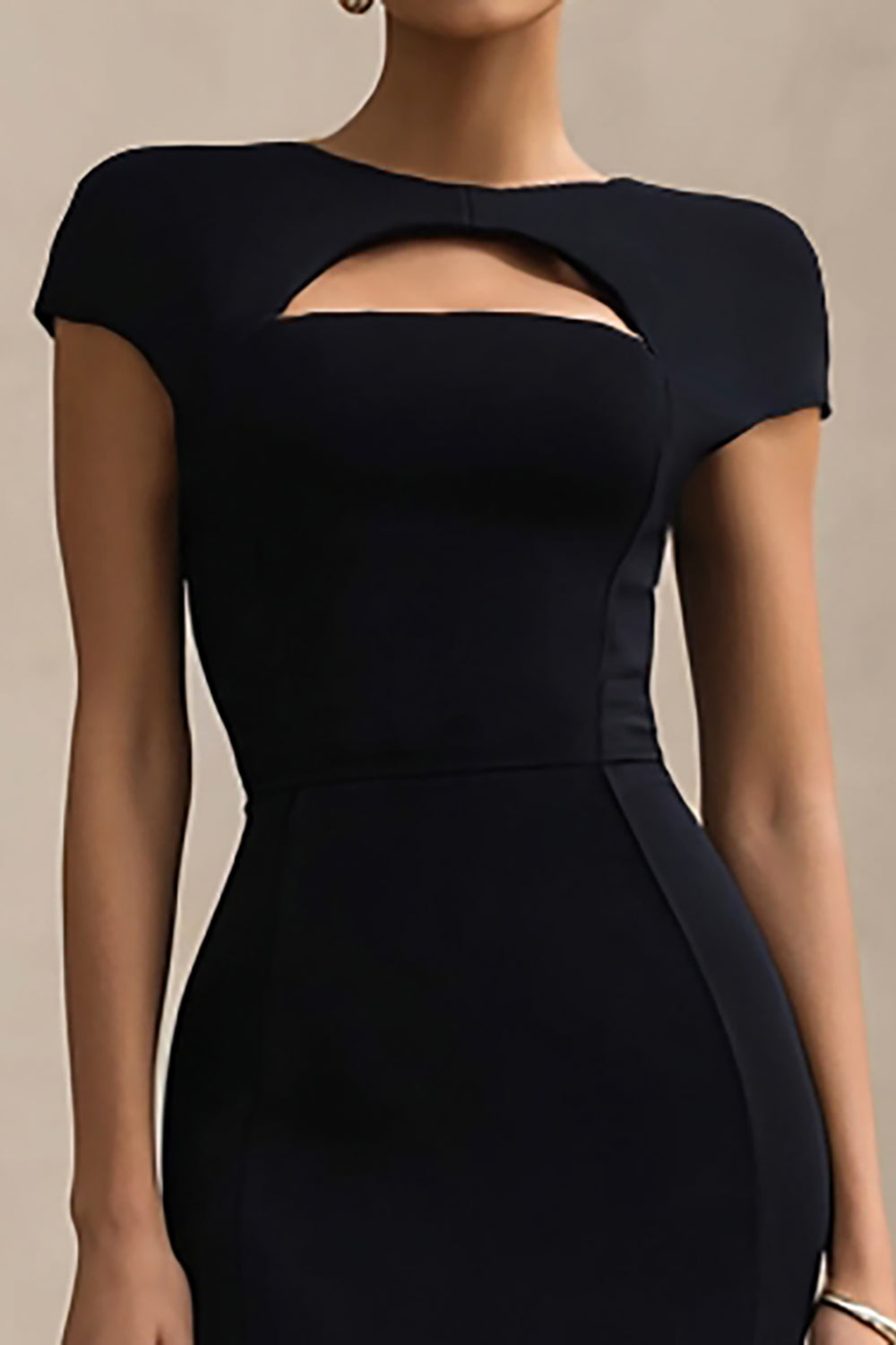 Elegant Black Mermaid Round Neck Cut Out Long Formal Dress