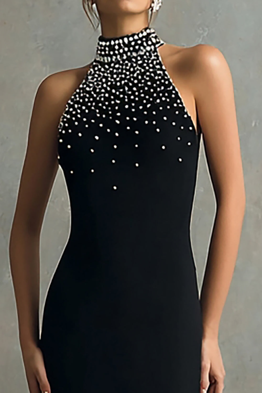 Sparkly Black Halter Long Mermaid Formal Dress with Beading