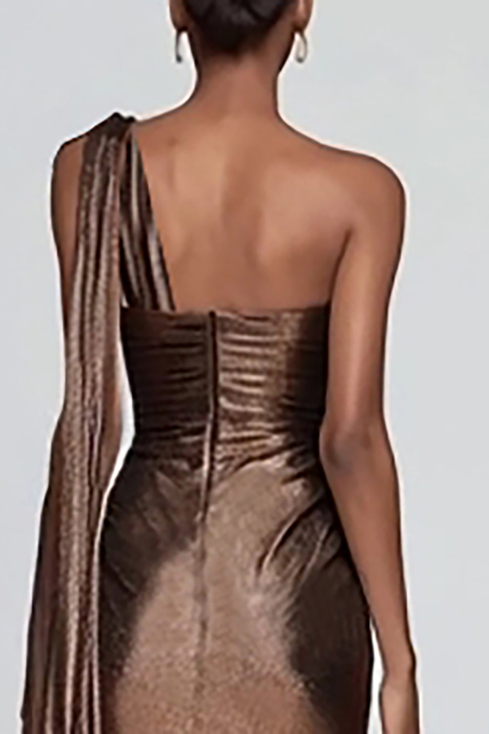 Metallic Brown One Shoulder Long Mermaid Formal Dress with Slit