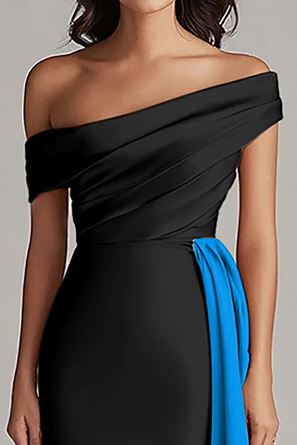Elegant Black and White Satin Mermaid Long Formal Dress with Cape