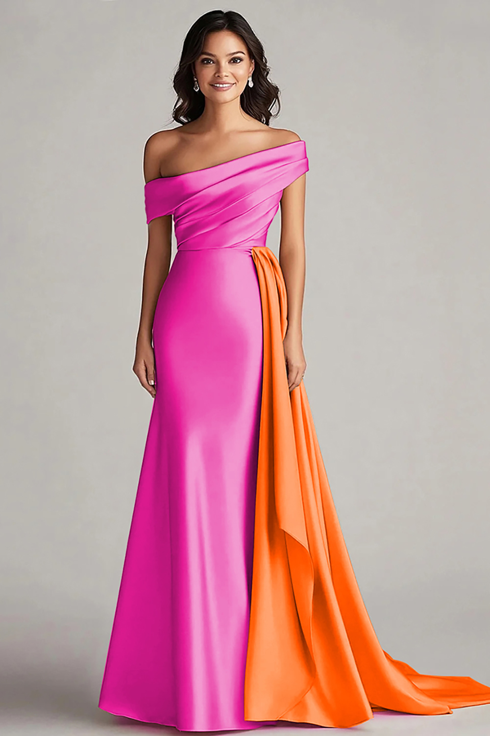 Elegant Black and White Satin Mermaid Long Formal Dress with Cape