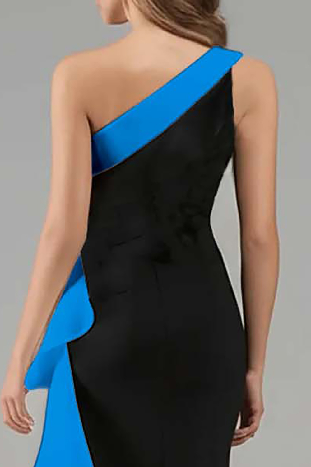 Elegant Black and Pink One Shoulder Side Cape Long Formal Dress with Ruffles