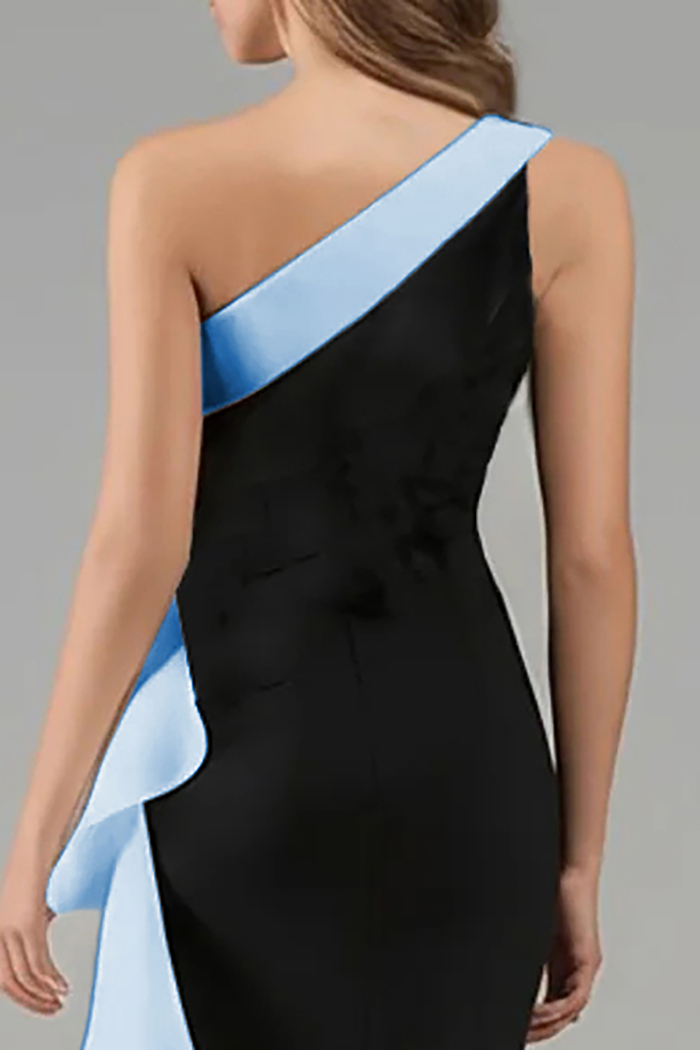 Elegant Black and Pink One Shoulder Side Cape Long Formal Dress with Ruffles