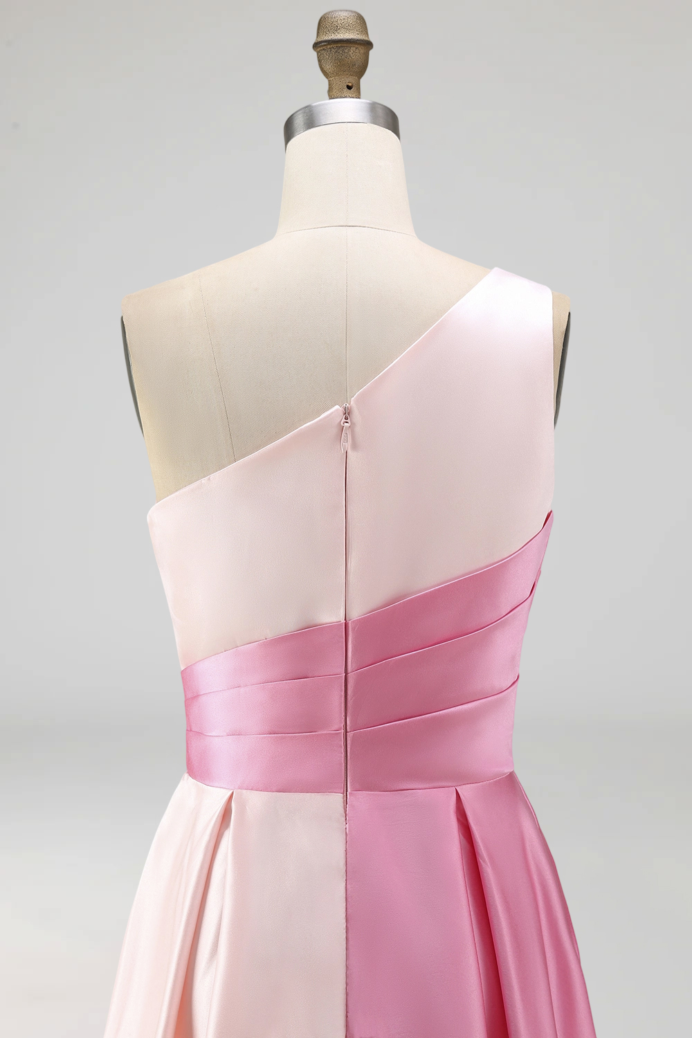 Pink Satin One Shoulder A Line Patchwork Long Prom Dress