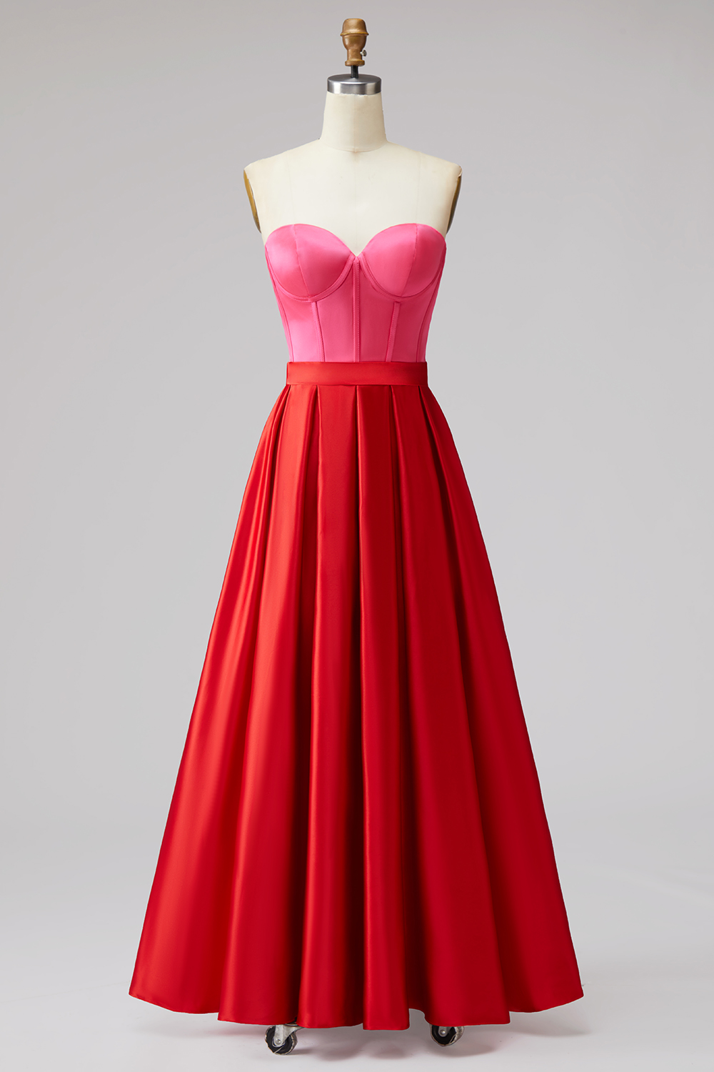 Red and Fuchsia A Line Satin Strapless Long Pageant Dress