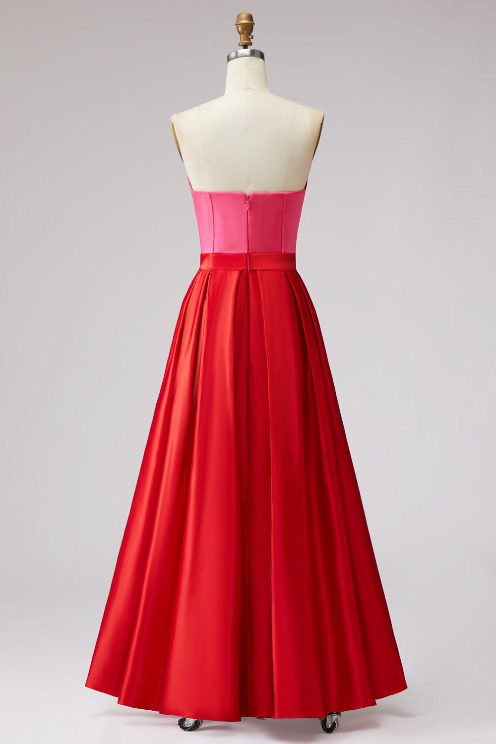 Red and Fuchsia A Line Satin Strapless Long Pageant Dress