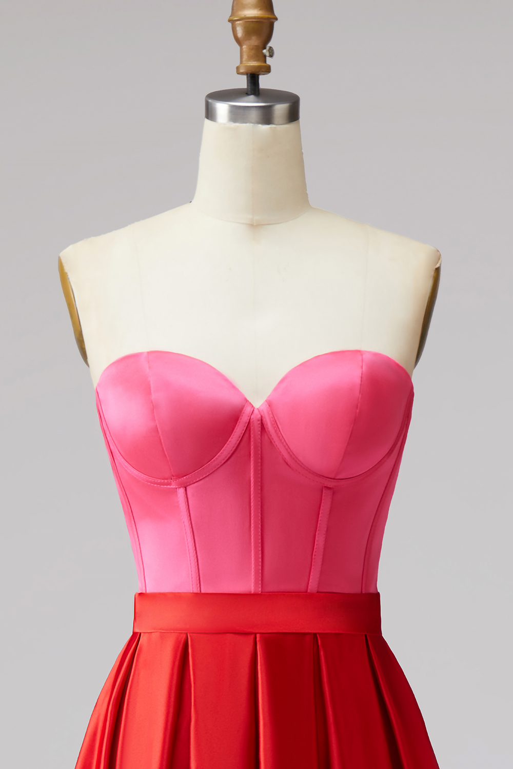 Red and Fuchsia A Line Satin Strapless Long Pageant Dress
