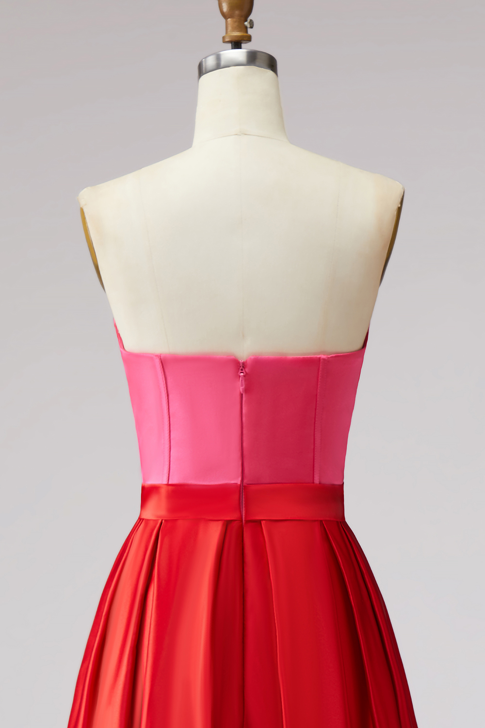 Red and Fuchsia A Line Satin Strapless Long Pageant Dress