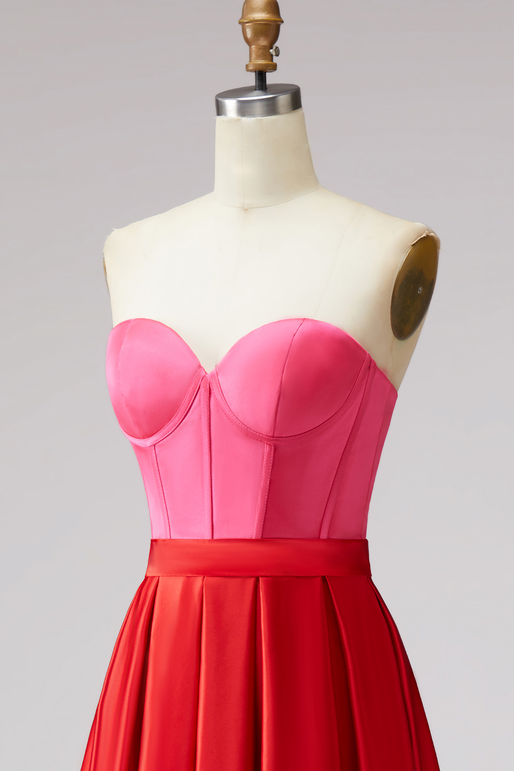 Red and Fuchsia A Line Satin Strapless Long Pageant Dress