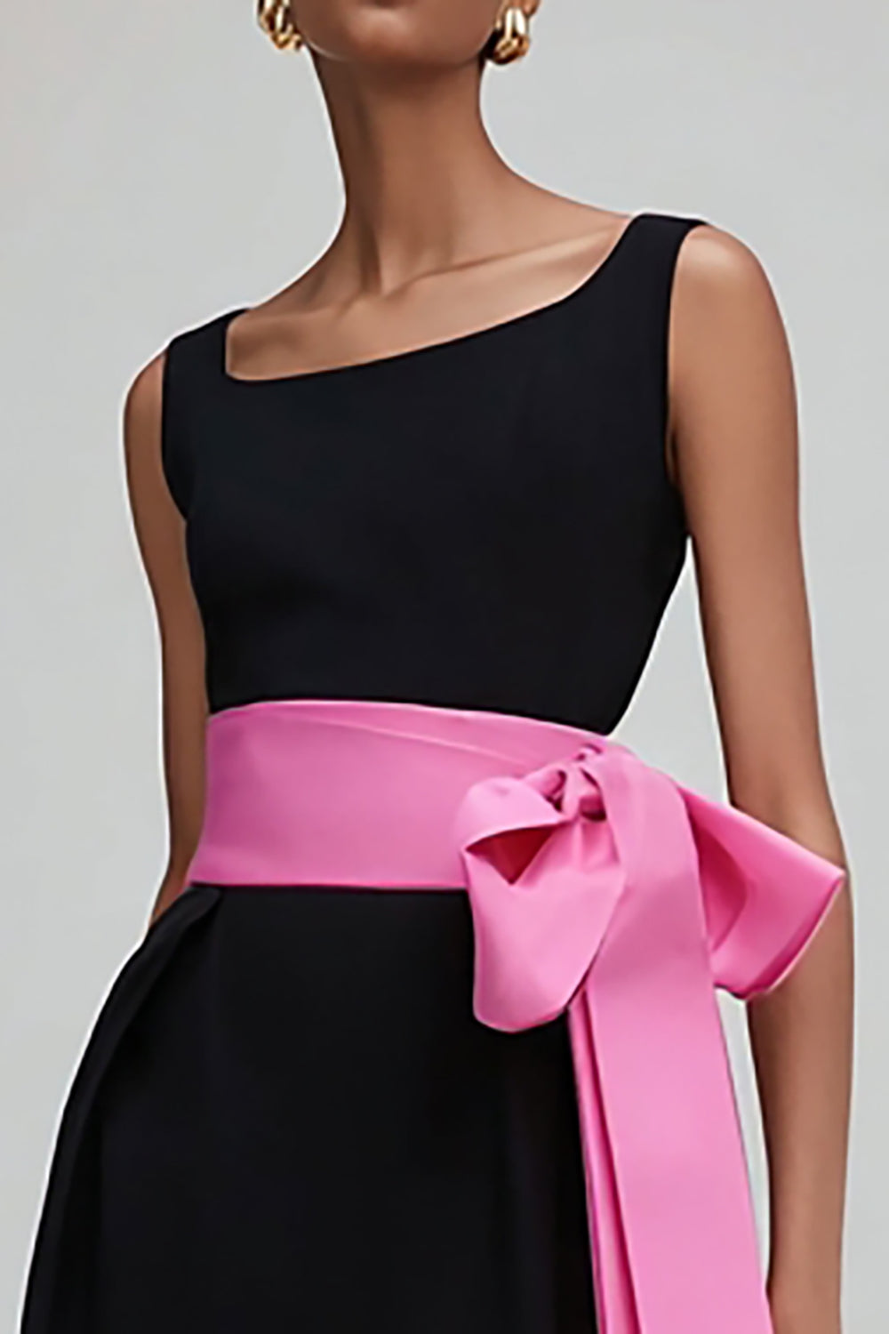 Black and Pink Sheath Scoop Neck Long Formal Dress with Sash